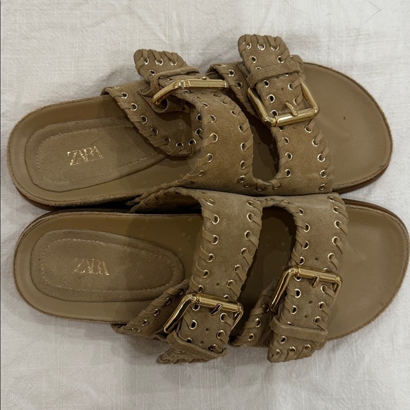 Zara Tan Suede Buckle Sandals {Size 37} - Picture 4 of 5
